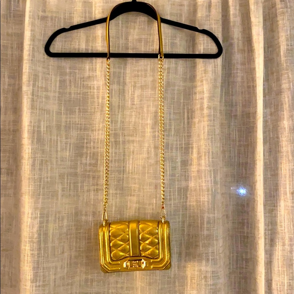 Quilted gold mini Rebecca Minkoff cross-body